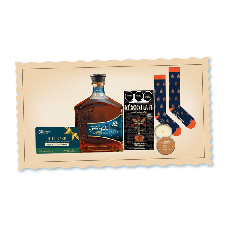 <h3><span style="color: rgb(0, 61, 77);">Descubre una experiencia sensorial completa con esta curación exclusiva que combina el refinamiento del Ron Flor de Caña 12 años con complementos cuidadosamente seleccionados.</span></h3>
<p> </p>
<p>Incluye acceso al Tour Maestro Ronero para profundizar en el arte de la destilación, chocolate semi-amargo de 70% para deleitar el paladar, un par de calcetas Flor de Caña y una vela con aromas acogedores. Una propuesta integral para el conocedor que valora tanto la calidad del espíritu como los detalles que enriquecen la experiencia.</p>
<p> </p>
<p>• Ron Flor de Caña 12 años 750 ml</p>
<p>• Chocolate Semi-Amargo 70%</p>
<p>• Calcetas unisex de Flor de Caña</p>
<p>• Vela en lata de aluminio.</p>
<p>• Un cupón para 2 personas para disfrutar de nuestro exclusivo Tour Maestro Ronero.</p>
<p>• Una canasta práctica, ideal para reutilizar y guardar más detalles especiales.</p>
<p> </p>
<p><span style="color: rgb(39, 97, 67);"><strong>Incluye un regalo navideño de Flor de Caña 135 aniversario.</strong></span></p>